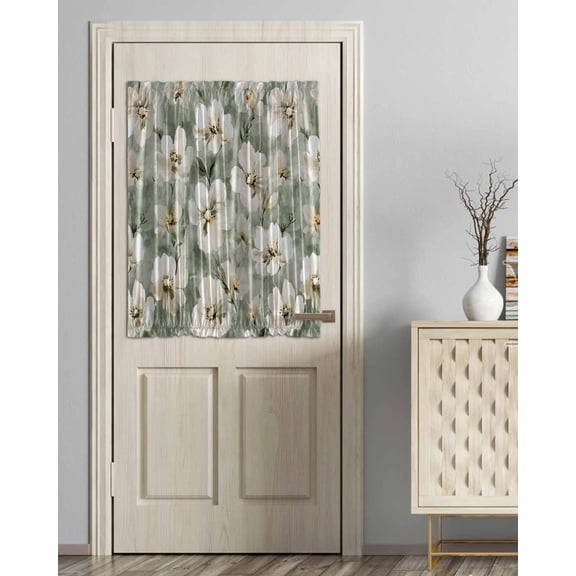 Sage Green Spring Floral Blackout Door Curtains for French, Glass,Front, Back, Patio Door, Summer Botanical Flowers Thermal Insulated Rod Pocket Window Curtain Drapes With Tiebacks 54"x40"