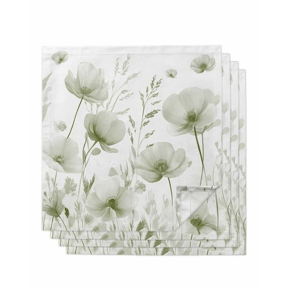 Sage Green Spring Floral Cloth Napkins Washable Set of 4,Summer Botanical Watercolor Vintage Reusable Dinner Table Napkins Cloth Bulk for Weddings Kitchen Restaurants Hotel Events Party 20 x 20 Inch