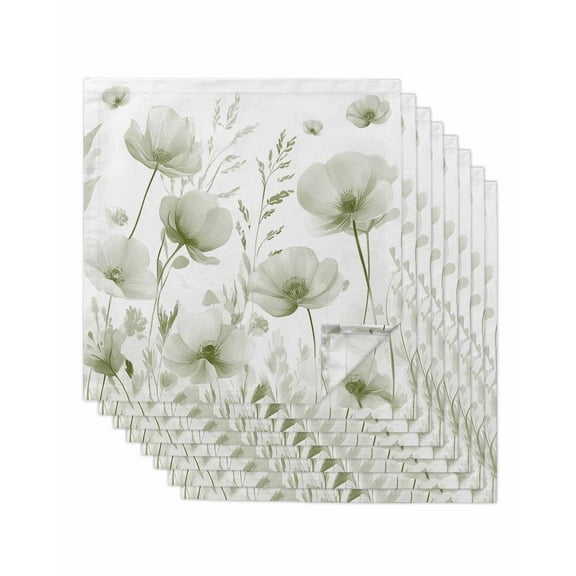 Sage Green Spring Floral Cloth Napkins Washable Set of 8,Summer Botanical Watercolor Vintage Reusable Dinner Table Napkins Cloth Bulk for Weddings Kitchen Restaurants Hotel Events Party 20 x 20 Inch