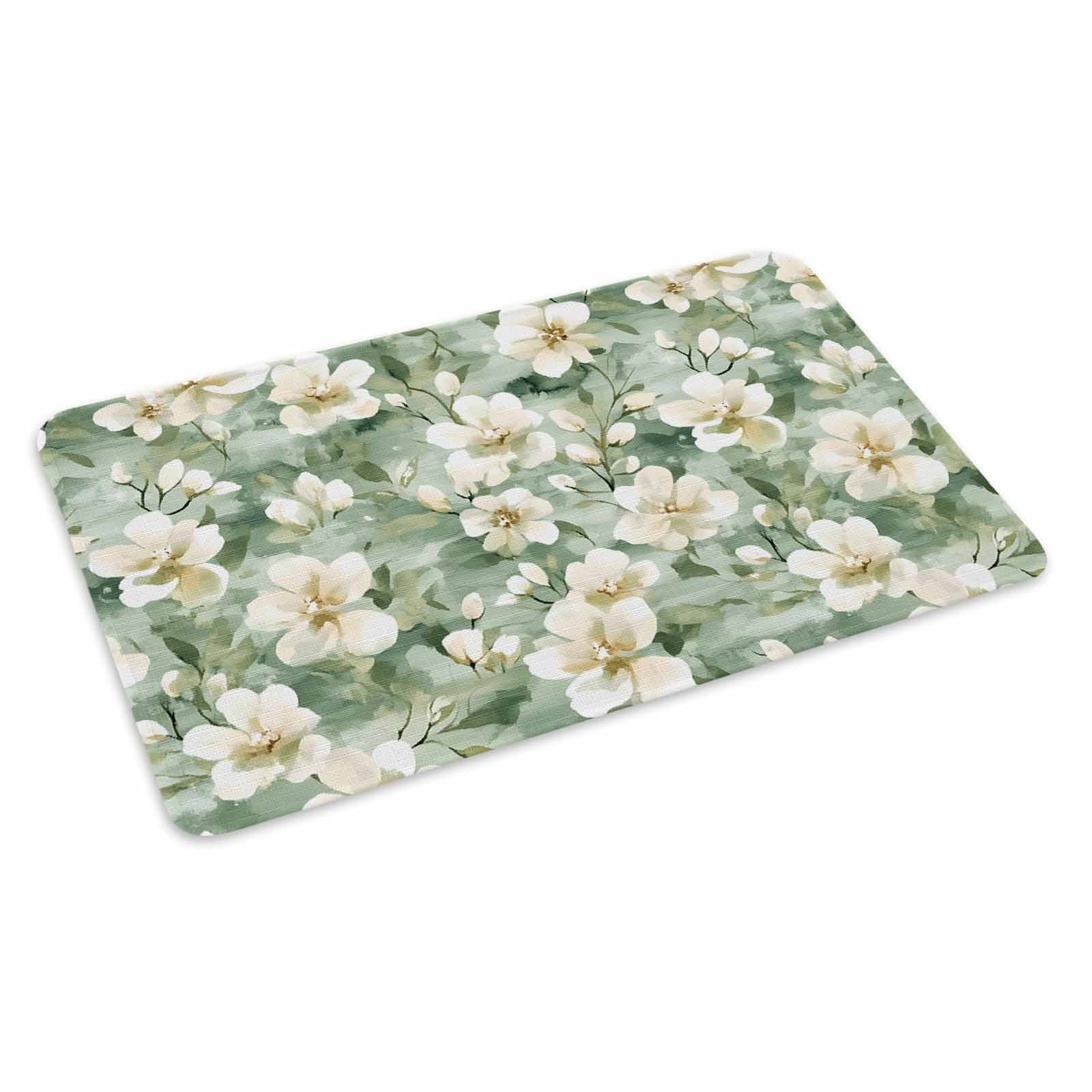 Sage Green Spring Floral Doormat Outdoor Entrance 18"x30", Summer Botanical Farmhouse Absorb Moisture Dirt Door Mats, Non-Slip Rubber Backing Floor Mats Indoor, Low-Profile Front Door Rugs