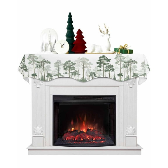 Sage Green Spring Floral Fireplace Mantel Scarf Table Runner, Summer Botanical Watercolor Vintage Winter Garland Mantel Top Tablerunners Dresser Scarves Cover for Windows Party Living Room 60''x17''