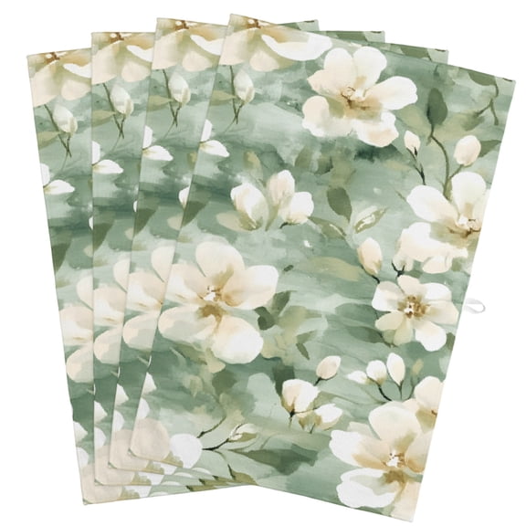 Sage Green Spring Floral Kitchen Towels, Absorbent Microfiber Kitchen Dish Hand Tea Bath Towel, Summer Botanical Farmhouse Quick Dry Cleaning Cloth Dishclothes Decorative Sets, (4-PC, 18x28)