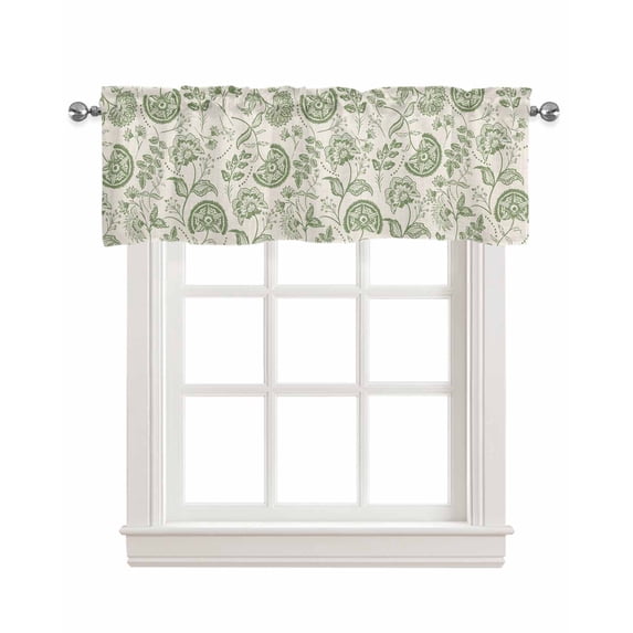Sage Green Spring Floral Kitchen Valances for Windows Farmhouse Linen Window Valance Curtain for Living Room Window Treatment Retro Summer Botanical Farmhouse Valance Rod Pocket Topper, 42 x 12 Inch