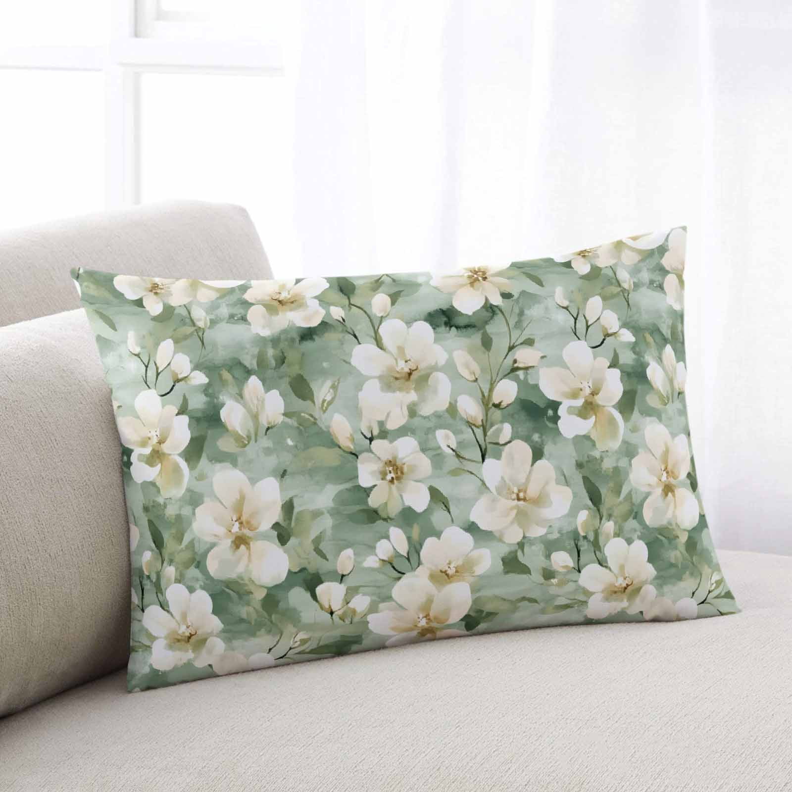 Sage Green Spring Floral Oversized Pillow Covers, Summer PlantsFarmhouse Soft Breathable Throw Pillow Cases with Invisible Zipper, Decorative Pillowcase Pillows Protectors for Sofa Bed Couch 24"x36"