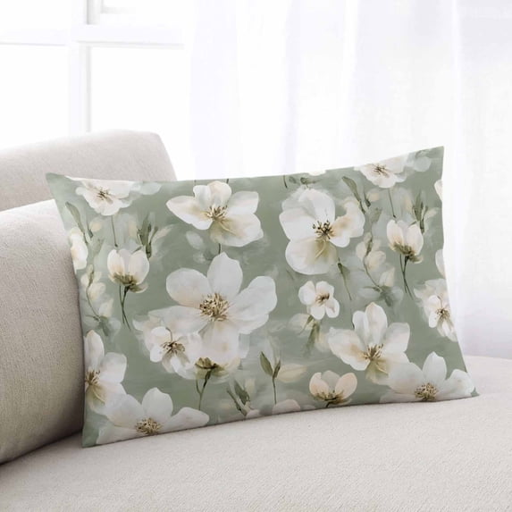 Sage Green Spring Floral Queen Size Pillow Cover, Pillowcase Protectors with Zipper, Breathable Decorative Throw Pillow Case Cover, Summer Botanical Flower Pillow Shams for Couch Sofa 20x30Inch