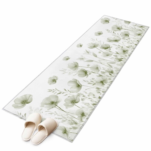 Sage Green Spring Floral Runner Rug 2x6 FT, Non Slip Hallway Carpet, Summer Botanical Watercolor Vintage Washable Floor Carpet Throw Runner Carpet Long Rug for Entryway Kitchen Bedside Sliding Door