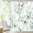 thumbnail image 1 of Sage Green Spring Floral Shower Curtain, Modern Plants Botanical Fabric Cloth Shower Curtains for Chic Elegant Bathroom Decor, Watercolor Eucalyptus Leaf, 72x72, 1 of 6