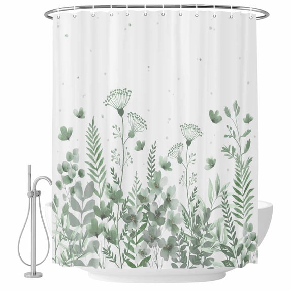 Sage Green Spring Floral Shower Curtain, Waterproof Shower Curtains for Bathroom, Watercolor Elegant Pastoral Flowers Washable Fabric Bathtub Curtain Set Bath Decor with 12 Hooks 72"x78"