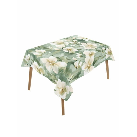 Sage Green Spring Floral Table Cloth, Summer Botanical Farmhouse Waterproof Tablecloth for Rectangle Tables, Reusable Washable Fabric Table Cover for Restaurant Kitchen Dining Tables 52"x70"