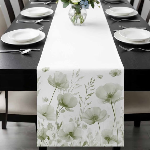 Sage Green Spring Floral Table Runner 48 Inches Long, Summer Botanical Watercolor Vintage Kitchen Coffee Dining Table Decoration for Home Party Birthday Wedding Home Decor 13x48 Inches