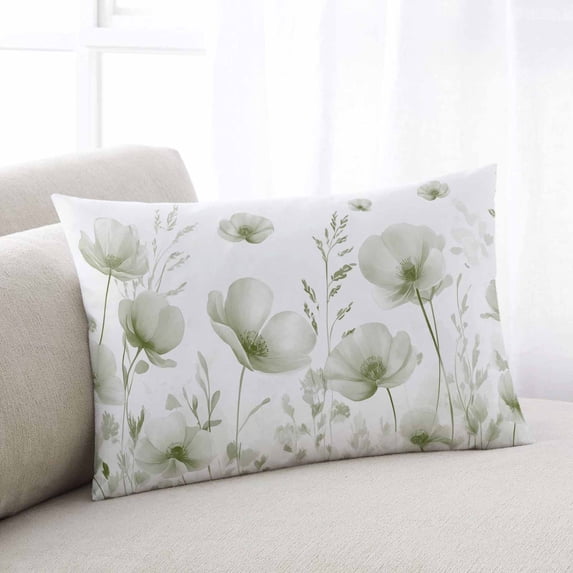Sage Green Spring Floral Throw Pillow Covers, Summer Botanical Watercolor Vintage Soft Breathable Pillow Cases with Zipper for Sleeping, Small Pillowcases for Couch Bed Sofa Chair 16x24 Inches