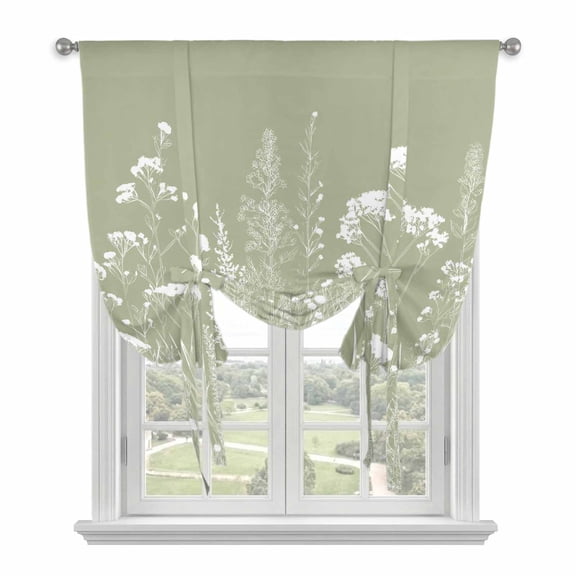 Sage Green Spring Floral Tie Up Curtains for Small Windows,Adjustable Rod Pocket Valance 45 Inch Short, Elegant Pastoral Flowers Window Treatment Balloon Roman Blind Shade, 34" x 45"