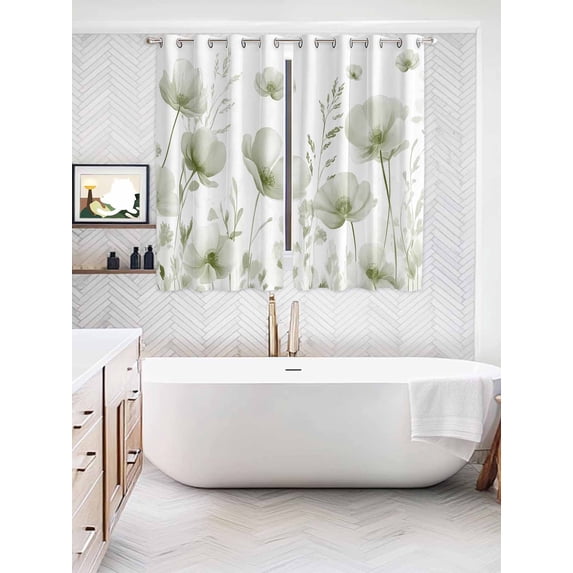 Sage Green Spring Floral Window Curtains Panels with Grommet, Summer Botanical Watercolor Vintage Kitchen Cafe Curtain Draperies Window Treatment Set for Living Room/Bedroom/Laundry/Bathroom, 104x84