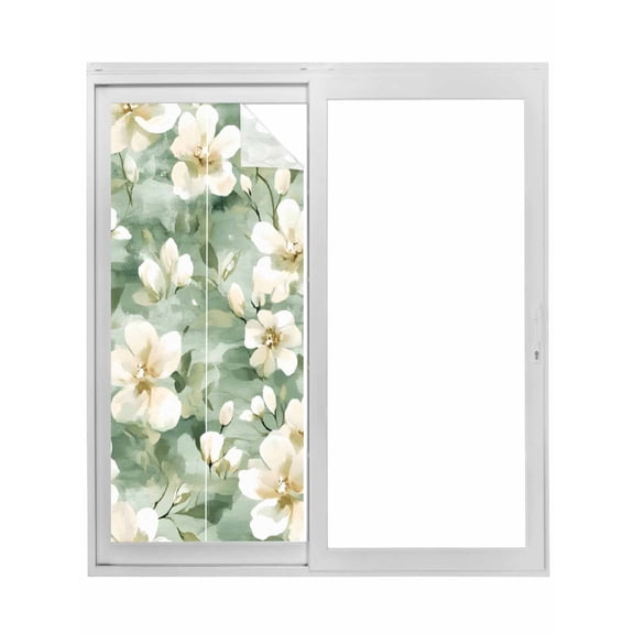 Sage Green Spring Floral Window Privacy Film, Summer Botanical Farmhouse Static Cling UV Sun Blocking Tint Film Heat Control Windows Films for Bedroom Bathroom, Window Stickers 23.6"x59"
