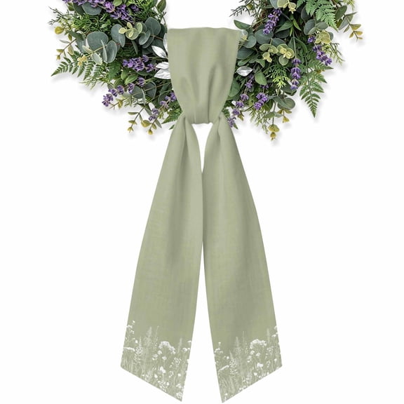 Sage Green Spring Floral Wreath Sash for Front Door, Elegant Pastoral Flowers Wreath Bow Holiday Garland Ribbon Wreath Accessories for Home Yard Porch Doorway Fall Christmas Decorations Gifts