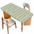thumbnail image 1 of Sage Green Spring Leaves Table Cloths for 6 Foot Rectangle Tables, Pastoral Botanical Striped Flowers Patio Waterproof Elastic Fitted Tablecloths, Washable Rectangular Table Cover for Camping, 1 of 8