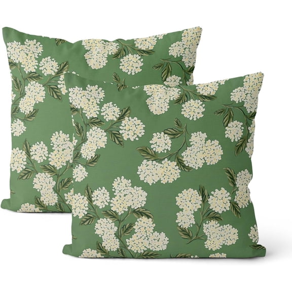 Sage Green Spring Pillow Covers 16x16 Inch 2 Pcs Yellow Hydrangea Flower Decor Throw Pillows Vintage Floral Seasonal Summer Outdoor Decoration Pillowcase Linen Cushion Cover for Couch Sofa