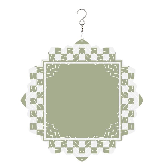 Sage Green Square Wind Spinner for Garden Yard 8In, Graphic Retro Green White Checkered Border 3D Stainless Steel Kinetic Hanging Wind Spinners Rustproof Outdoor Decor for Lawn Patio Home