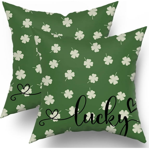 Sage Green St Patricks Day Pillow Covers 20x20 Set of 2 St Patricks Lucky Clover Throw Pillows Spring Shamrock Decorative Pillowcase Rustic Cotton Square Cushion Cover for Couch Sofa Bed