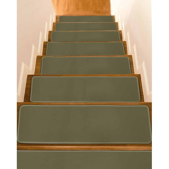Sage Green Stair Treads for Wooden Steps Indoor Runner Rug Carpet, Brown Solid Color Simple Abstract 4 Pieces Peel and Stick Staircase Step Treads Covers Washable Throw Door Mats, 30"x8"