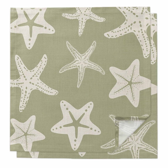 Sage Green Starfish Coastal Cloth Napkins, Nautical Summer Ocean Abstract Art Washable and Reusable Dinner Napkins Set of 2, Table Napkin for Kitchen Party Birthday Wedding Hotel Housewarming 20"x20"