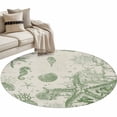 thumbnail image 1 of Sage Green Starfish Large Area Rugs for Bedroom Living Room, Soft Non Slip Carpet Bedside Rug, Coastal Nautical Seahorse Conch Round Floor Cover Kitchen Accent Rug 3.3' for Dining Room/Office, 1 of 9