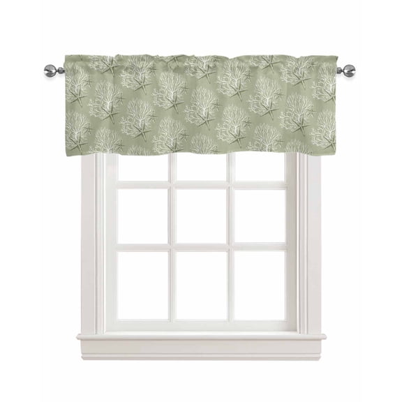 Sage Green Starfish Linen Curtain Valance for Bedroom/Bathroom/Kitchen/Office/Living/Dining Room Window,Coastal Coral Nautical Summer Sea Pocket Topper Drapes Decorative Cafe Drapery Panel 42"x18"