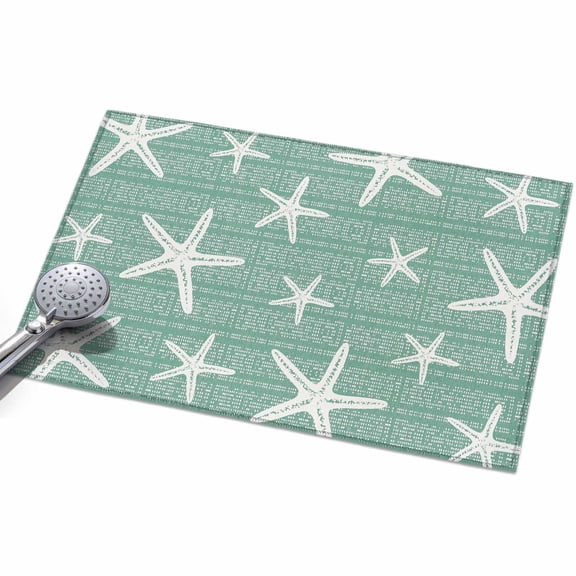 Sage Green Starfish Washable Area Rug 2 x 3 ft Coastal Summer Beach Sea Ocean Soft Non Slip Rugs Stain Repellent Indoor Felt Carpet for Living Dining Room Bedroom Home Office