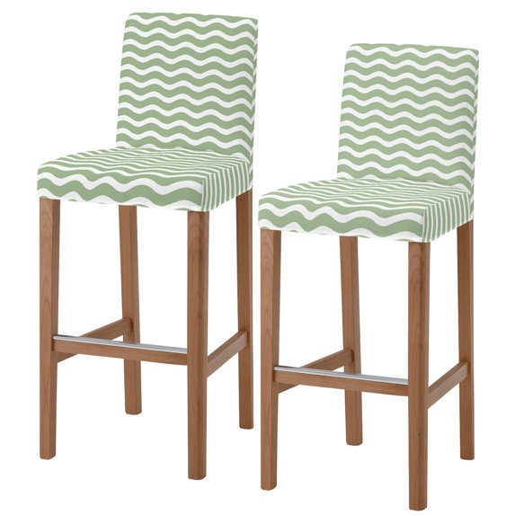 Sage Green Stripe Bar Stool Cover Set of 2, Farmhouse Striped Modern Waves Moires Stretch Bar Chair Cover, Removable Washable Pub Counter Stool Chair Slipcover for Kitchen Dining Room Pub Cafe