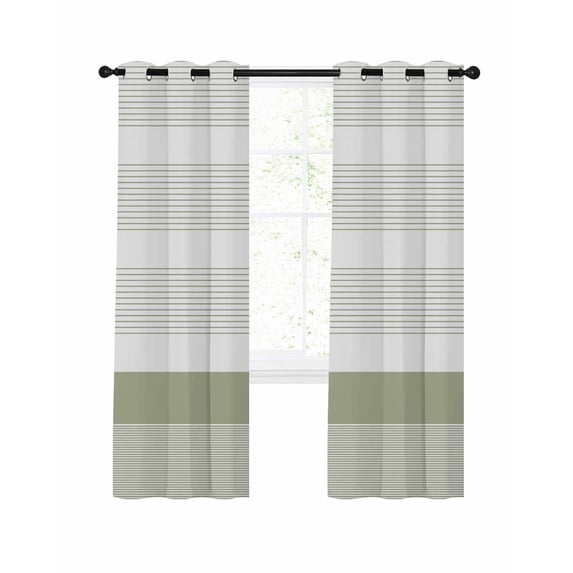 Sage Green Stripe Blackout Curtains 45 Inches Long for Bedroom, Modern Rustic Horizontal Green Striped Thermal Insulated Room Darkening Black Out Window Curtain Panels Grommet Drapes for Living Room