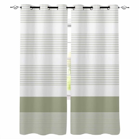 Sage Green Stripe Blackout Curtains for Bedroom Living Room Darkening Curtains 84 Inch Length 2 Panels Set Modern Rustic Horizontal Green Striped Window Curtain Window Treatment Drapes 42"x84"