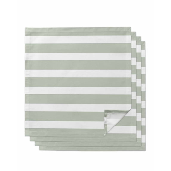 Sage Green Stripe Cloth Napkins Set of 4 Reusable Dinner Napkins, Modern Simple Geometric White Striped Cocktail Napkin Washable Table Napkins for Wedding/Holiday Party/Baby Shower 20"x20"