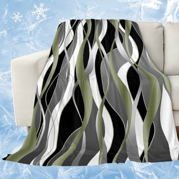 Sage Green Stripe Cooling Blanket,Lightweight Breathable Summer Throw Blanket with Double Sided Cold Effect,Grey White Geometric Modern Abstract Picnic Blankets Bed Sheet for Hot Sleepers 60"x80"