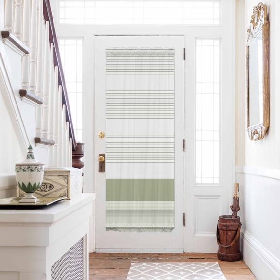 Sage Green Stripe Door Curtains for Door Window, French Sidelight Front Back Door Curtains With Tieback, Modern Rustic Horizontal Green Striped Kitchen Rod Pocket Drapes Panel, 25"x72"