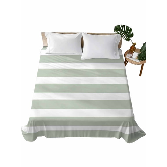 Sage Green Stripe Flat Sheet Only Twin Size, Soft Breathable Bed Top Sheets for Mattress, Modern Simple Geometric White Striped Luxury Bedding Flat Sheets for Home Hotel Bedroom Bed Protection