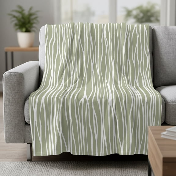 Sage Green Stripe Fleece Throw Blanket Retro Abstract Art Farmhouse Sage Green Stripe Waves Ultra Soft Fuzzy Cozy Flannel Throw Blanket for Couch Sofa Bed Car Travel, Ideal Gifts 40x60 Inches