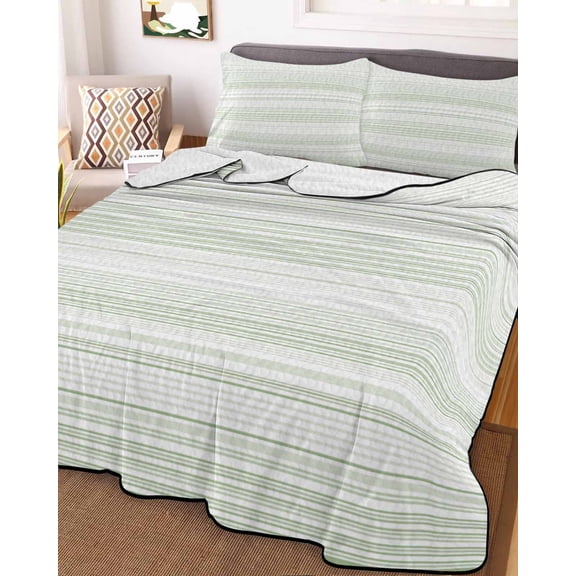 Sage Green Stripe Full Size Down Alternative Comforter, Lightweight Comforter Quilt Bedding Set with Pillow Shams Abstract Art Modern Vertical Striped All Seasons Bed Comforter Duvet Insert 78"x90"