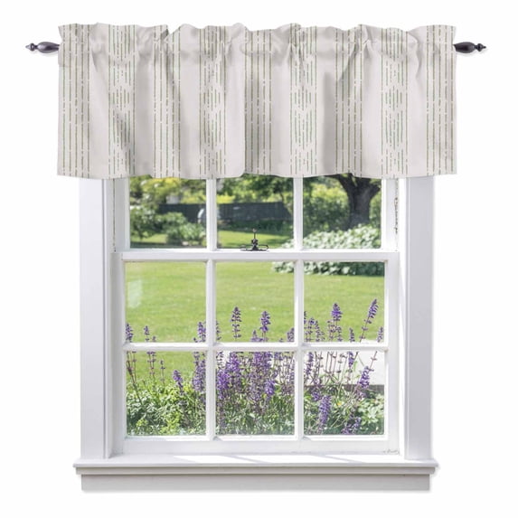 Sage Green Stripe Kitchen Curtain Valances for Windows Farmhouse Short Curtains, Modern Abstract Vertical Stripes Beige Rod Pocket Valance Curtain for Bedroom Cafe Living Room