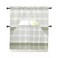 thumbnail image 1 of Sage Green Stripe Kitchen Curtains Swag Valance and Tier Curtains Set 24 Inch Length, Modern Rustic Horizontal Green Striped Rod Pocket Drape Panels Pair Swag Curtain for Bathroom/Cafe/Window, 1 of 6