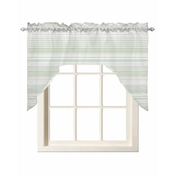 Sage Green Stripe Kitchen Swag Valances for Windows, Abstract Art Modern Vertical Striped Swag Valances Curtains for Living Room, Rod Pocket Window Treatments for Bathroom, Bedroom, Cafe, 56"x36"