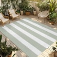 thumbnail image 1 of Sage Green Stripe Outdoor Rug 6x9 Ft - Reversible Patio Rug Outdoor Camping Rugs, Modern Simple Geometric White Striped Indoor Outdoor Area Rugs, Non-Slip Outdoor Carpet Runner for Deck/Porch, 1 of 8