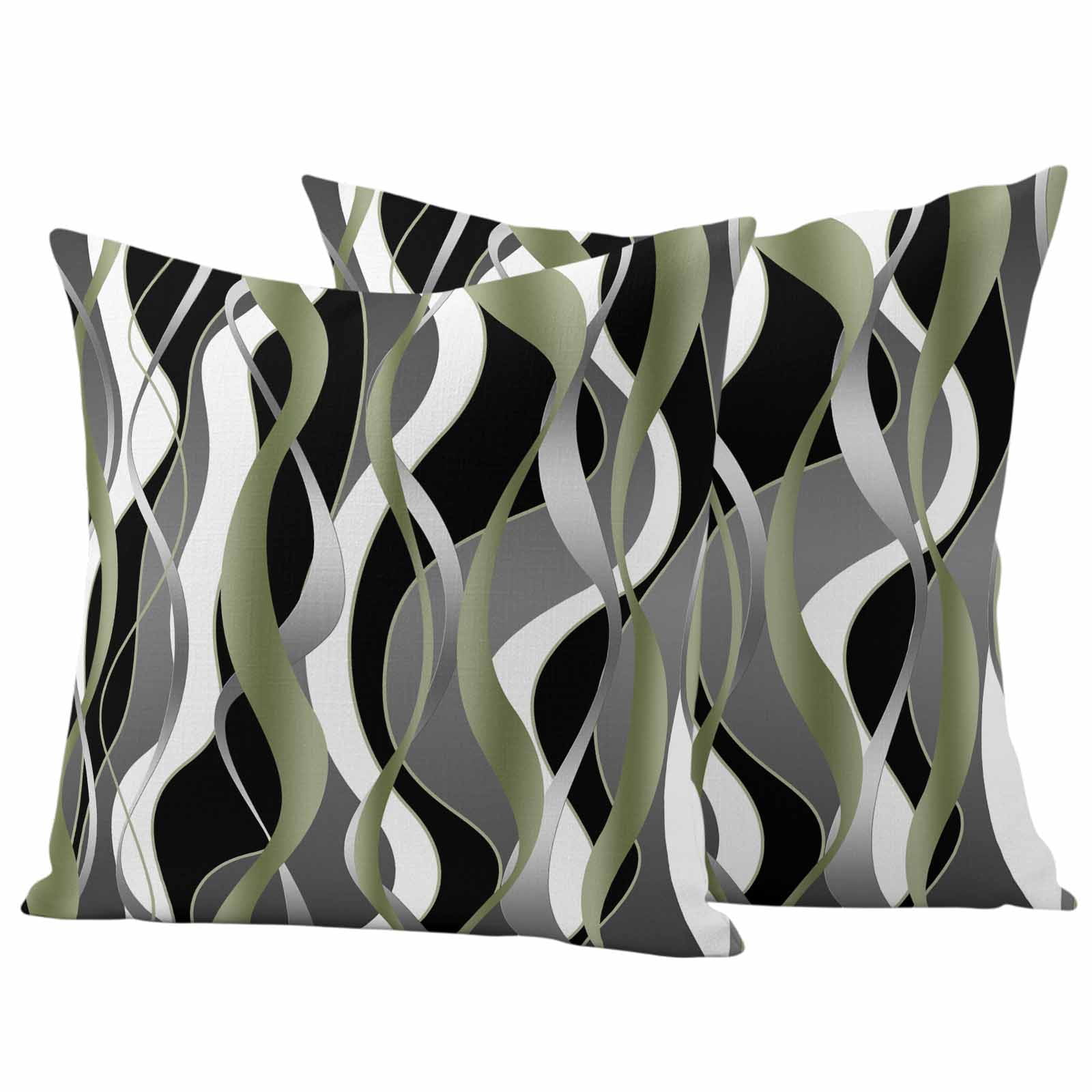 Sage Green Stripe Outdoor Waterproof Pillow Covers, Grey White Geometric Modern Abstract Decorative Square Throw Pillowcase Sofa Cushion Sham for Patio/Couch/Chair, 18"x18" 2 Pack