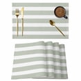 thumbnail image 1 of Sage Green Stripe Placemats Set of 6, Modern Simple Geometric White Striped Placemats for Dining Table, Place Mats for Kitchen Tabletop, Waterproof Wipeable Dining Table Mats Set, 1 of 9