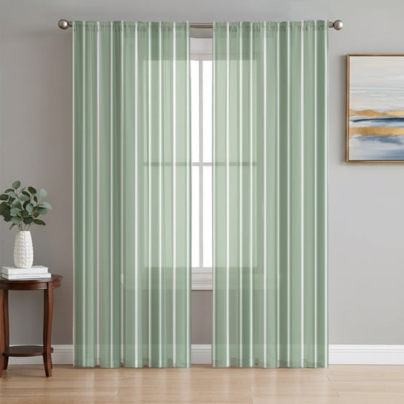 Sage Green Stripe Sheer Curtains 96 Inch Length 2 Panels Set, Modern Minimalist Geometric Striped Voile Window Treatment Semi Sheer Long Curtains Drapes for Bedroom/Living Room/Kitchen 52"x96"x2