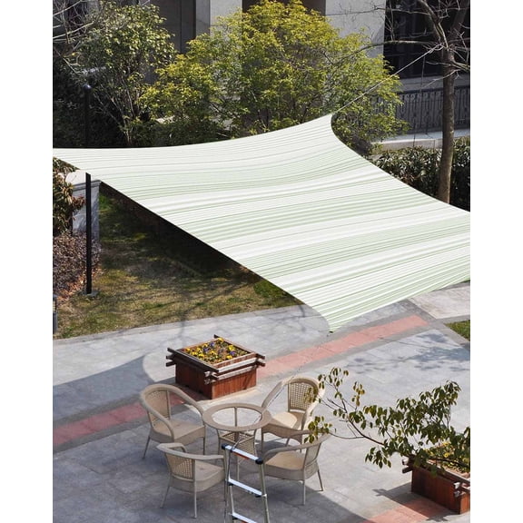 Sage Green Stripe Sun Shade Sail 6.5'x10' Rectangle Outdoor Shade Canopy, Abstract Art Modern Vertical Striped Porch Shades Outdoor Sun Blocking Screen, Sunshade Cloth Covers for Patio/Deck/Garden