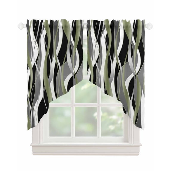 Sage Green Stripe Swag Valances for Windows, Grey White Geometric Modern Abstract Rod Pocket Sheer Valances for Large Windows, Swag Toppers Light Filtering for Kitchen Living Room 2 Panels 36''x45''