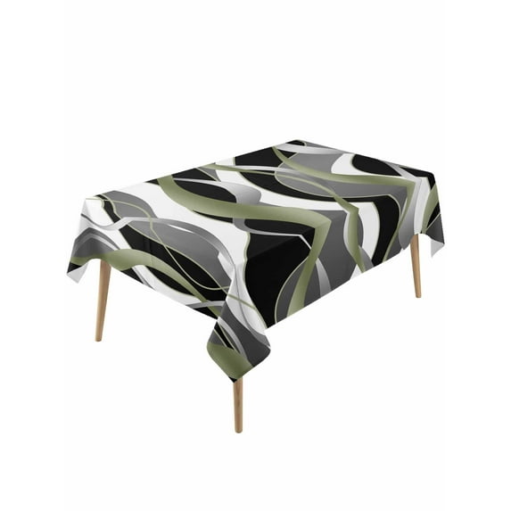 Sage Green Stripe Table Cloth, Grey White Geometric Modern Abstract Waterproof Tablecloth for Rectangle Tables, Reusable Washable Fabric Table Cover for Restaurant Kitchen Dining Tables 60"x120"