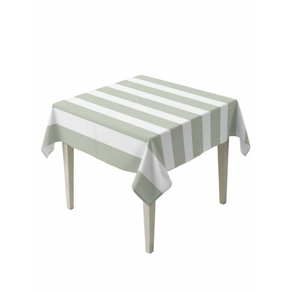 Sage Green Stripe Table Cloth, Modern Simple Geometric White Striped Waterproof Tablecloth for Square Tables, Reusable Washable Fabric Table Cover for Restaurant Kitchen Dining Tables 60"x60"