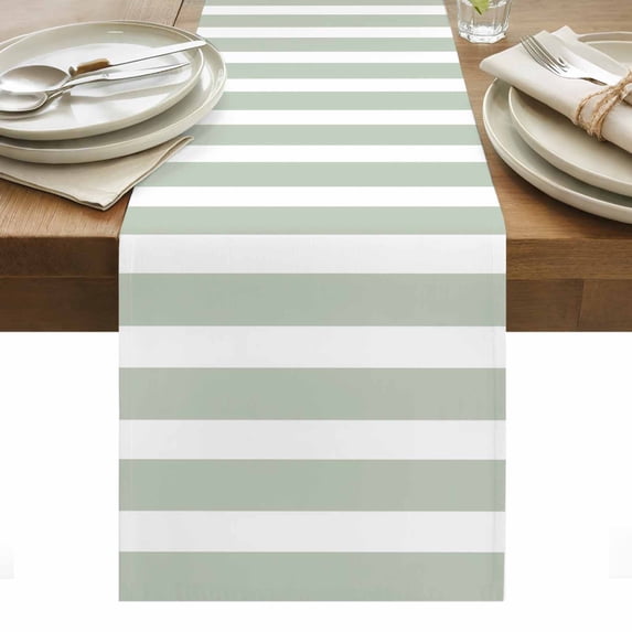 Sage Green Stripe Table Runner - 36 Inch Long, Kitchen Dining Table Runner Dresser Scarves, Modern Simple Geometric White Striped Farmhouse Decor for Coffee Tables Wedding Party Banquet