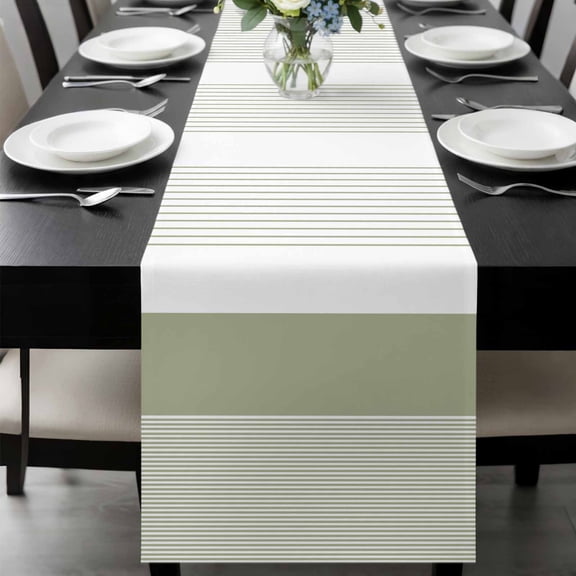 Sage Green Stripe Table Runner 36 Inches Long, Modern Rustic Horizontal Green Striped Kitchen Coffee Dining Table Decoration for Home Party Birthday Wedding Home Decor 13x36 Inches